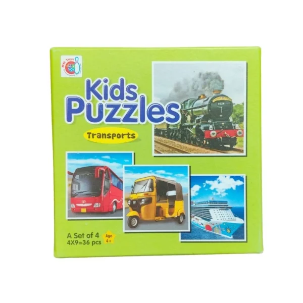 4-piece Cardboard Transport Puzzle Set for kids