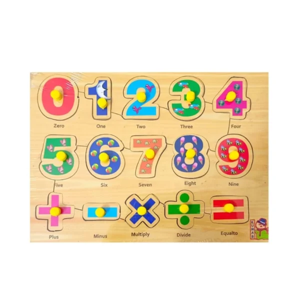 Wooden educational toy for learning numbers and symbols