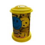 Metal smiley face piggy bank with lock