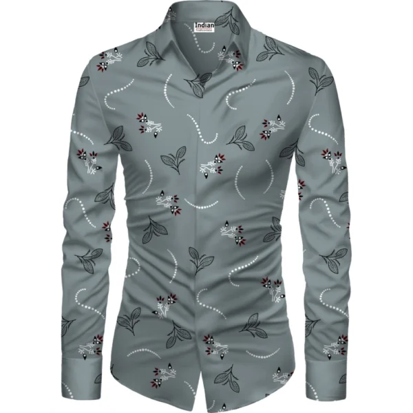 Grey Men's Floral Shirt Fabric