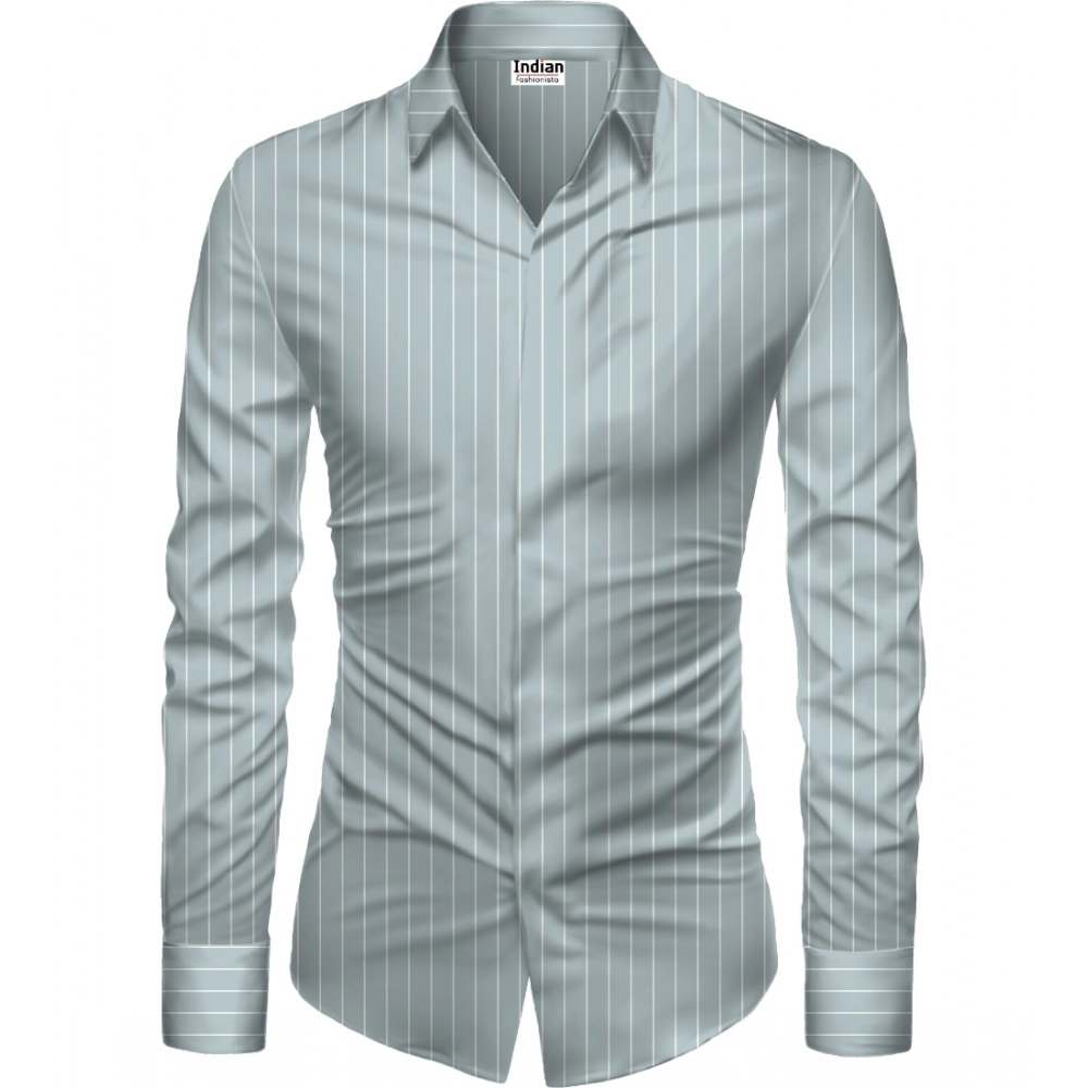 Grey Floral Printed Unstitched Men's Shirt Fabric