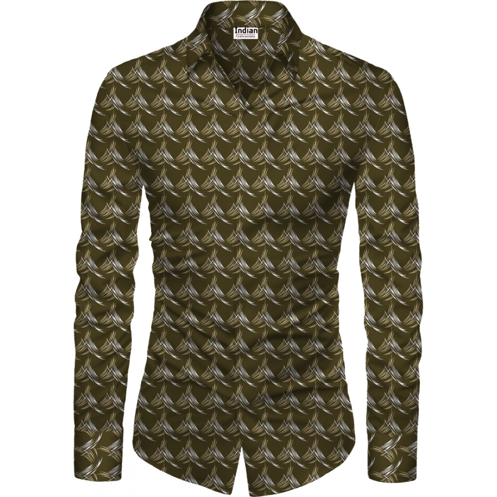 Brown Floral Printed Unstitched Men's Shirt Fabric