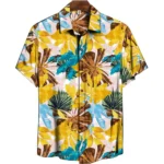 Yellow Floral Cotton Blend Shirt Fabric for Men