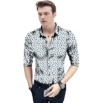 White Floral Cotton Blend Shirt Fabric for Men