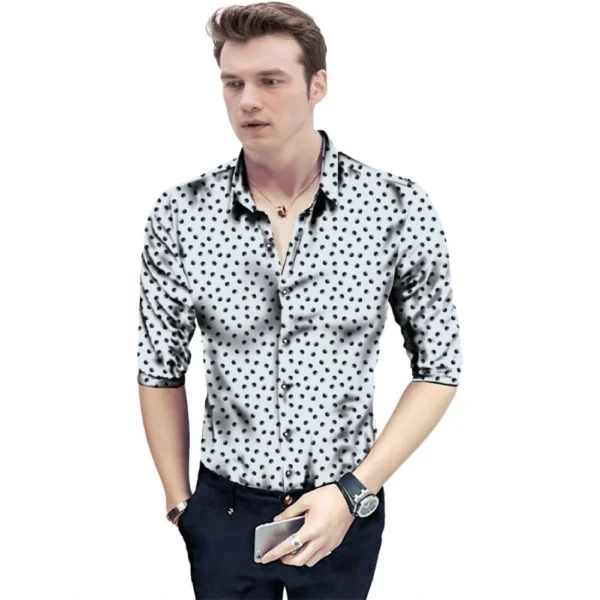White Floral Cotton Blend Shirt Fabric for Men