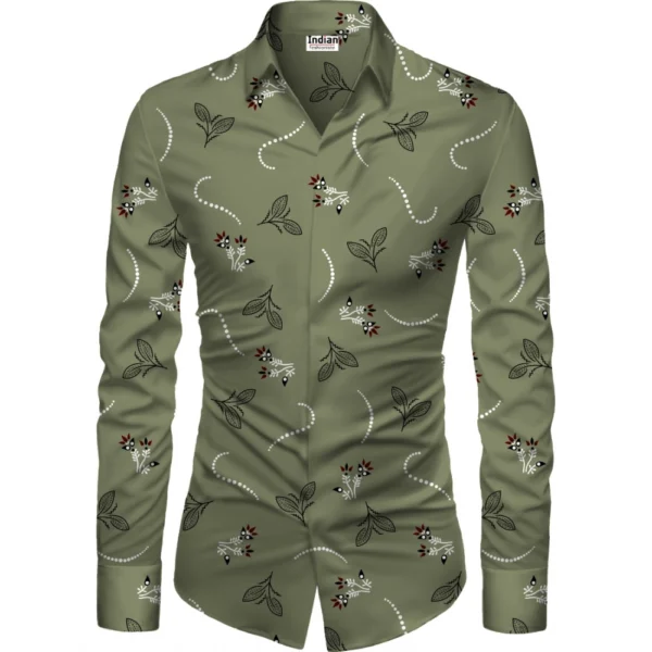 Green Men's Floral Shirt Fabric