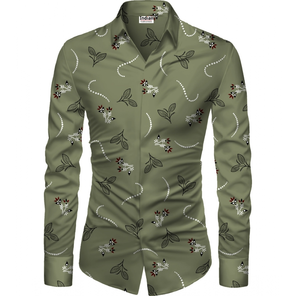 Green Men's Floral Shirt Fabric