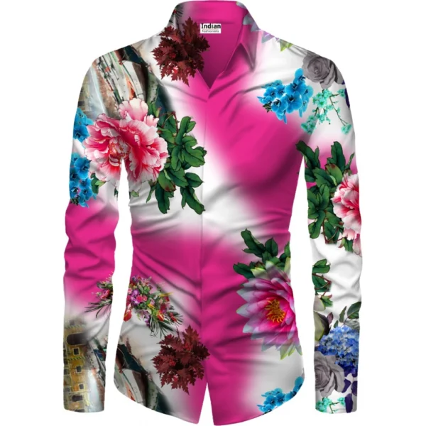 Generic Men's Casual Floral Printed Cotton Blend Unstitched Shirt Fabric 1.6 Mtrs (Multicolor)