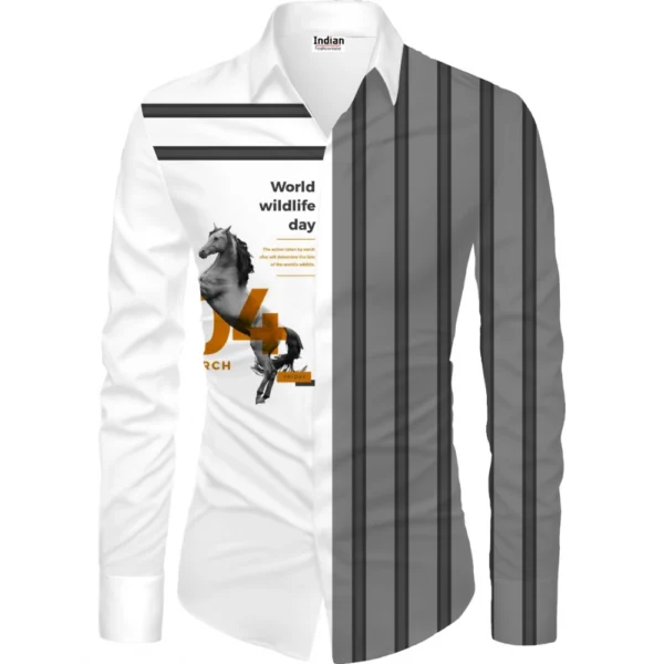 Grey White Floral Cotton Blend Shirt Fabric for Men