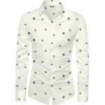 White Floral Cotton Blend Shirt Fabric for Men