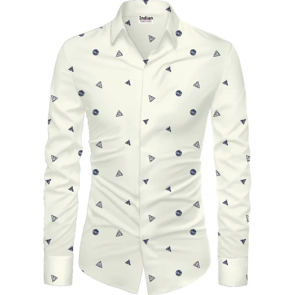 White Floral Cotton Blend Shirt Fabric for Men