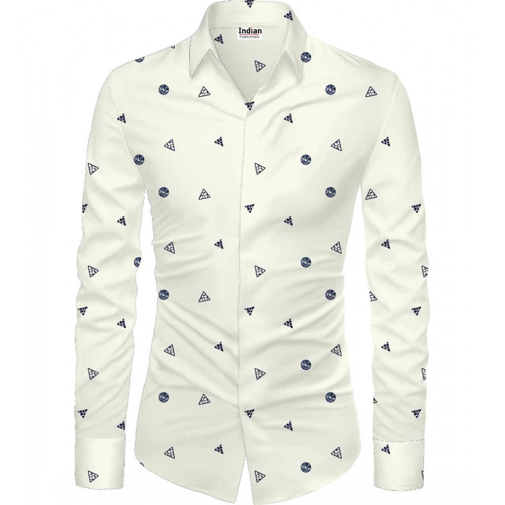 White Floral Cotton Blend Shirt Fabric for Men