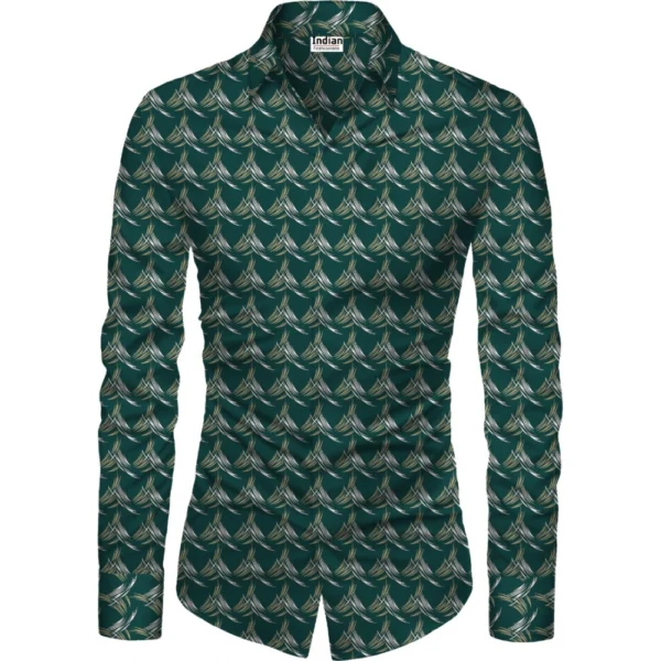 Dark Green Floral Printed Unstitched Men's Shirt Fabric