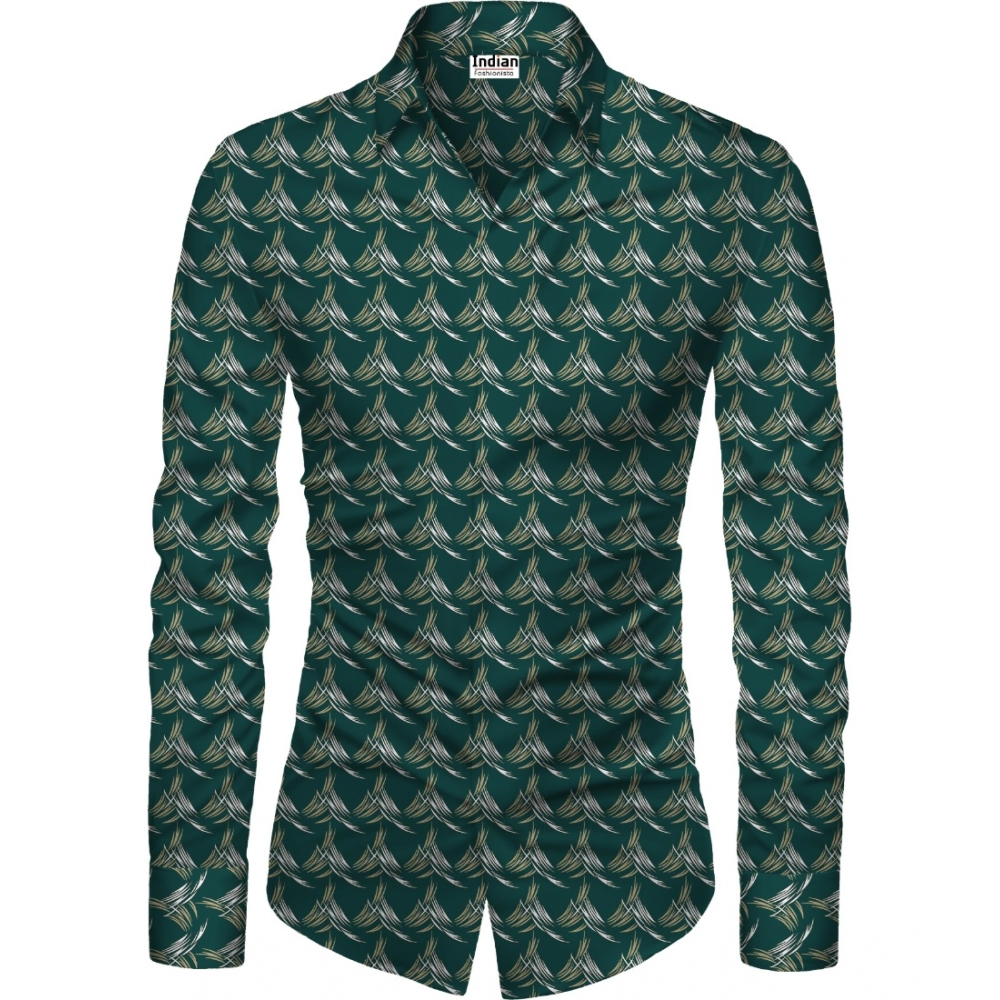 Dark Green Floral Printed Unstitched Men's Shirt Fabric