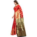 red jacquard saree