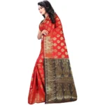 red jacquard saree