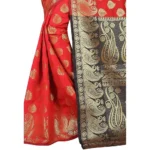 red jacquard saree