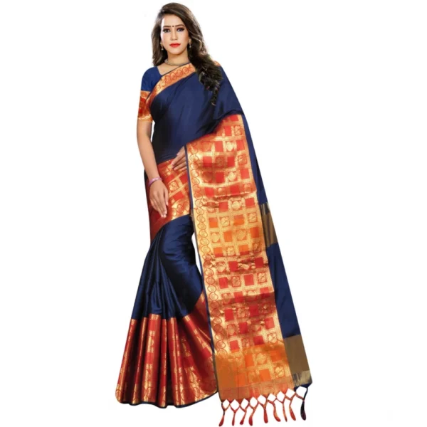 Blue Jacquard Woven Saree for Women