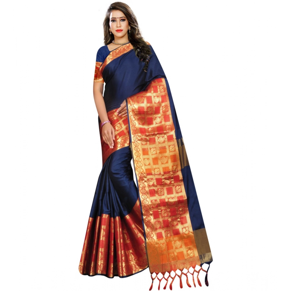 Blue Jacquard Woven Saree for Women