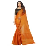 Orange Cotton Silk Self Design Saree for Women