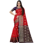 Elegant Purple-Red Silk Blend Woven Saree with Blouse Piece