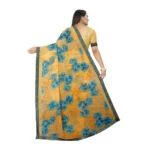 Generic Women's Georgette Floral Print Saree With Unstitched Blouse 5.5Mtr (Blue-Orange) - Image 4