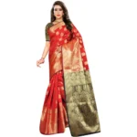 red jacquard saree