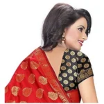 red jacquard saree
