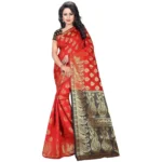 Red Jacquard Woven Saree for Women