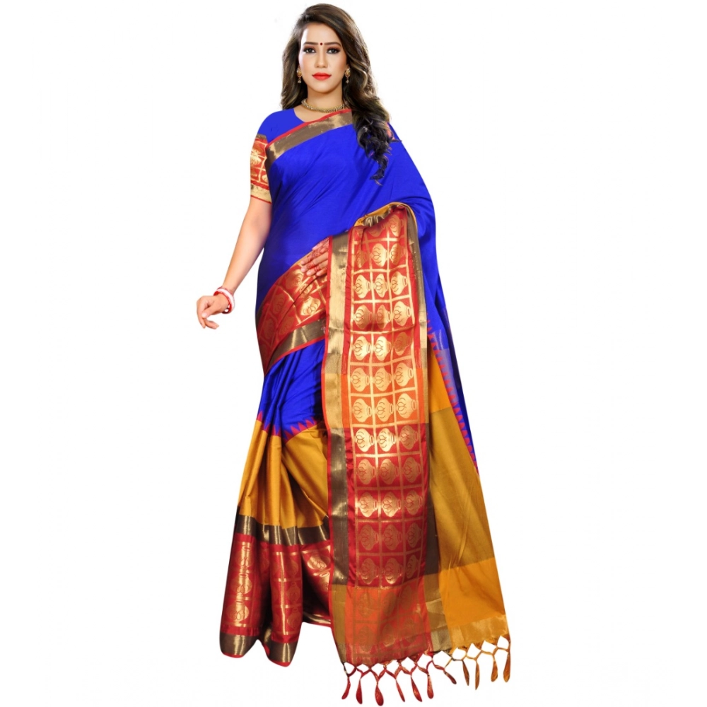 Blue Jacquard Woven Saree for Women