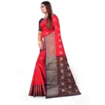 red silk blend saree