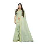 green cotton blend saree