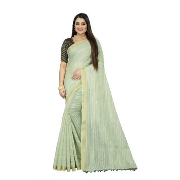 green cotton blend saree
