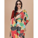 red crepe digital print saree
