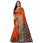 Gold Orange Silk Blend Saree