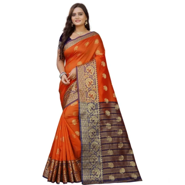 Gold Orange Silk Blend Saree