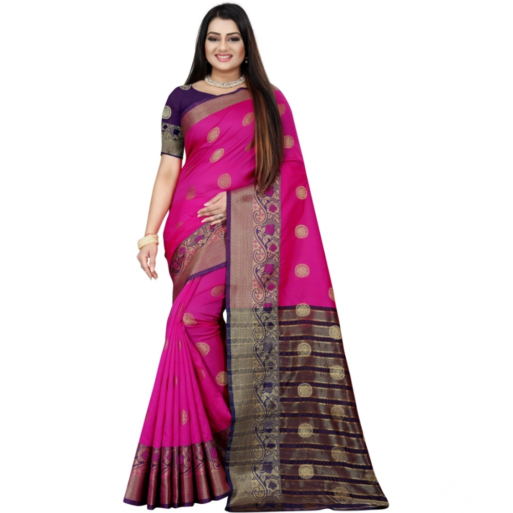 Blue Pink Silk Blend Saree for Women