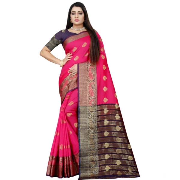 Elegant Purple Pink Silk Blend Woven Saree with Blouse