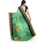 Generic Women's Georgette Floral Print Saree With Unstitched Blouse 5.5Mtr (Green) - Image 3
