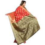 red jacquard saree