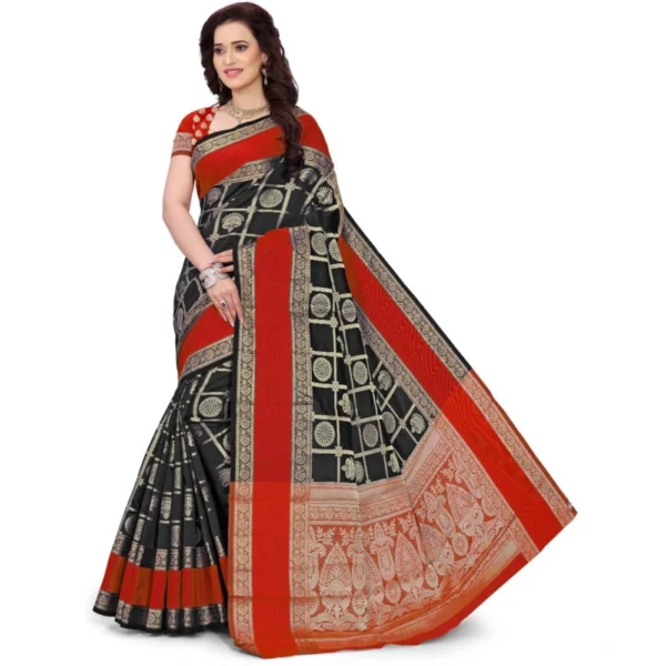 Red and Black Jacquard Saree for Women