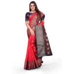 red silk blend saree