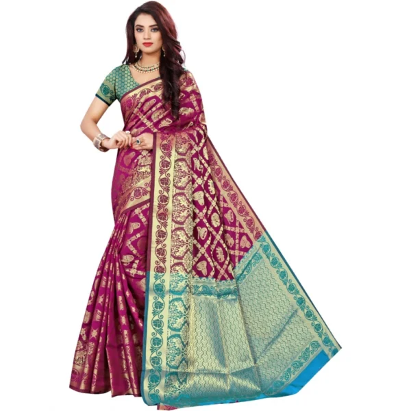 magenta jacquard saree