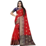 Red Blue Silk Blend Saree for Women