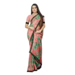 Generic Women's Georgette Floral Print Saree With Unstitched Blouse 5.5Mtr (Pink) - Image 2