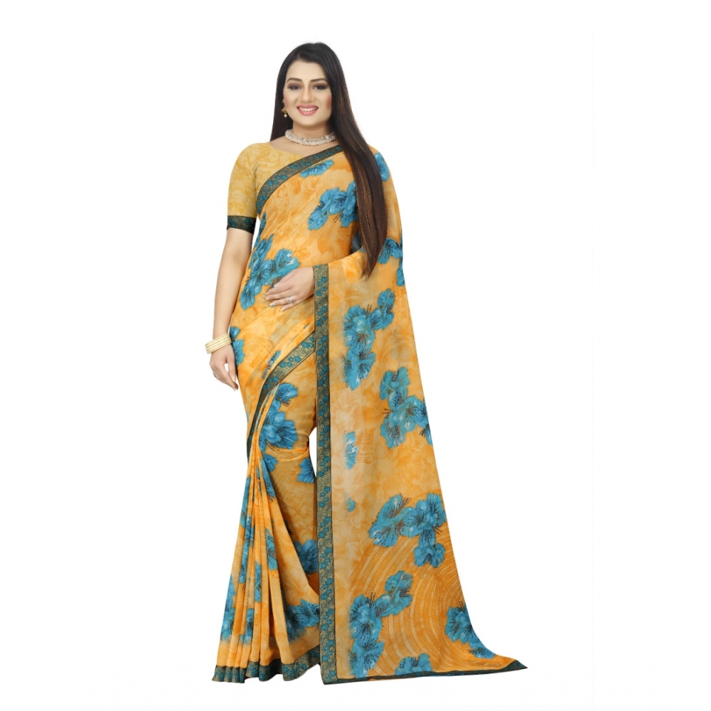 53926356393_fb2ff24d5f_o_d-1000x1000-1.webp Generic Women's Georgette Floral Print Saree With Unstitched Blouse 5.5Mtr (Blue-Orange) - Image 1
