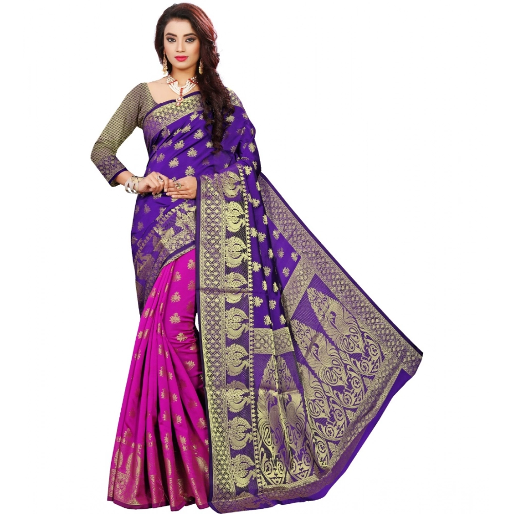 53926356533_f4a30b4ed0_o_d-1000x1000-1.webp Generic Women's Jacquard Woven Saree With Unstitched Blouse 5.5Mtr (Purple) - Image 1