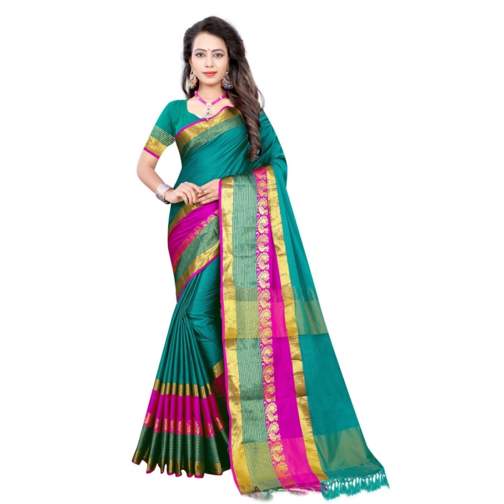 Dark Green Jacquard Woven Saree for Women
