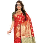 red jacquard saree