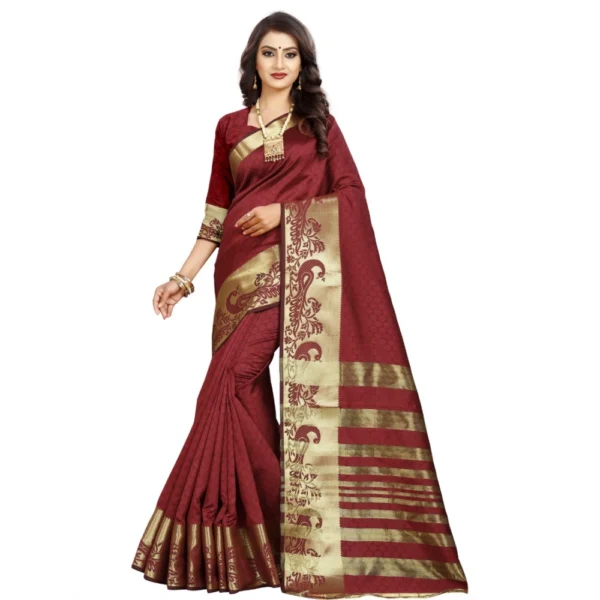 maroon jacquard saree online